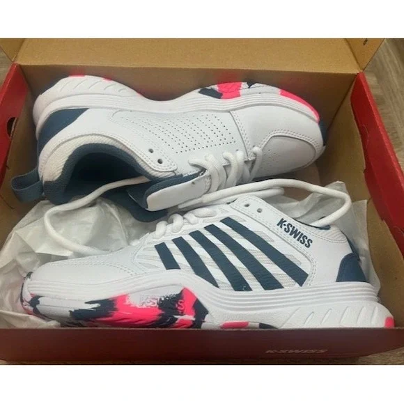 K-Swiss Kids Court Express 2 Tennis Shoes White/Stargazer/Neon - Big Kid Size 6 - Picture 11 of 13